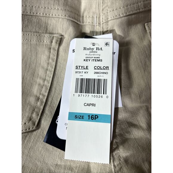 Ruby Rd Slimming Stretch Mid-Capri PantsChino Color Womens 16P Elastic Waist - Picture 8 of 11